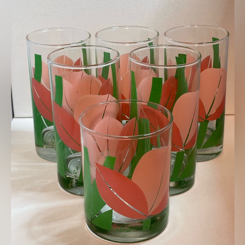Vintage MCM La Rue pink tulip drinking glasses Set of 6